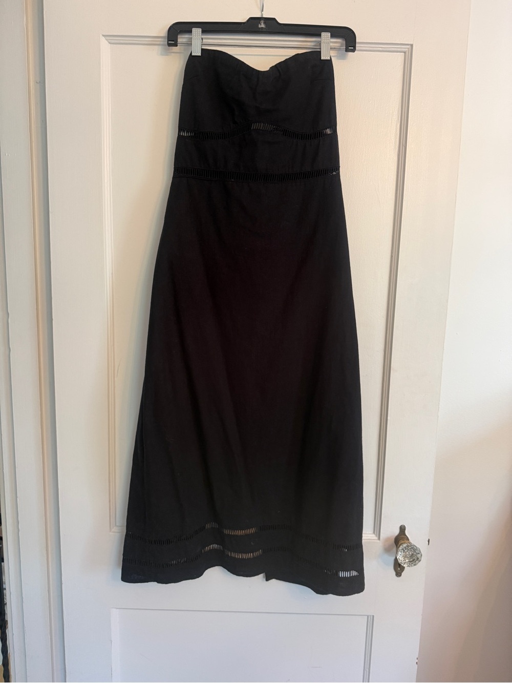 Abercrombie & Fitch Strapless Black Linen Midi Dress with Ladder Stitch - Picture 4 of 8